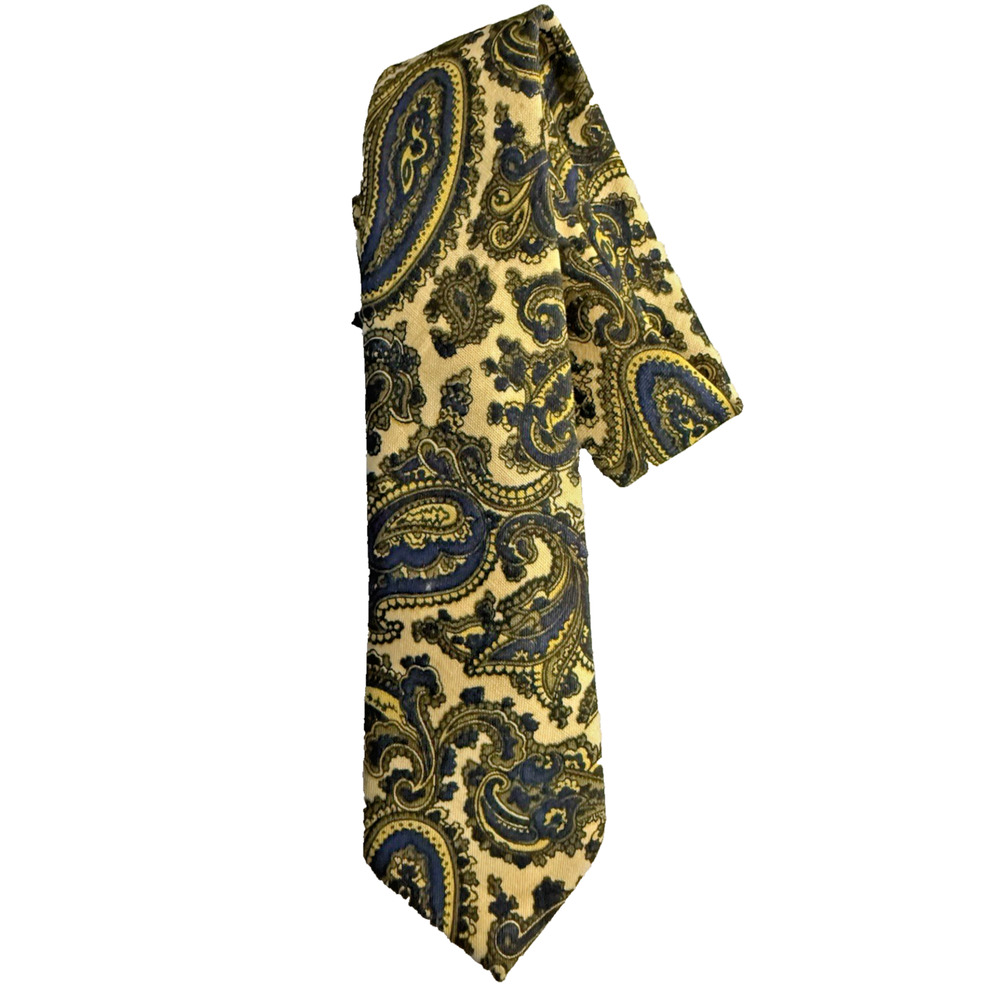 Vintage Macy's Mens Store Paisley necktie linen skinny 1950s Mod EVC